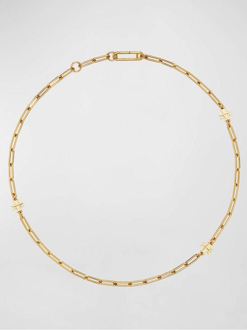 Tory Burch “Good Luck” Gold Paperclip Style Chain Necklace